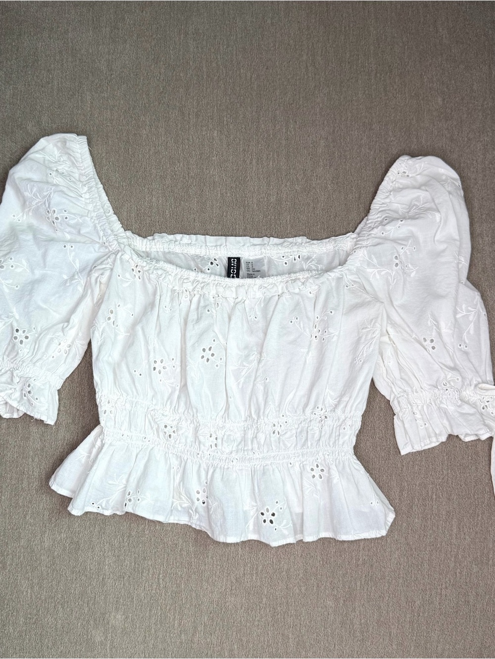 H&M White Eyelet Off-Shoulder Peasant Top